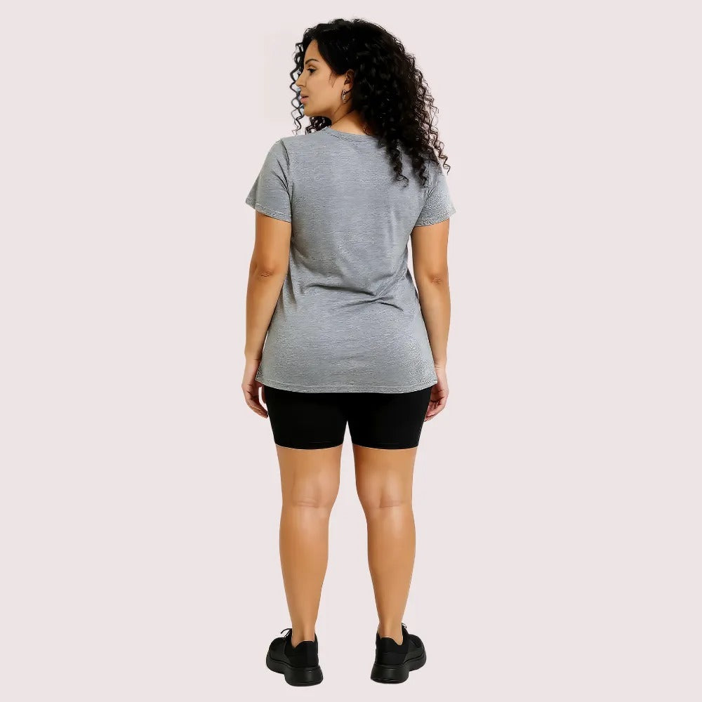 Women's Gray Designer T-Shirt, Exquisite Gray Casual Top - Apparel - close-up detail view | Snazzyway