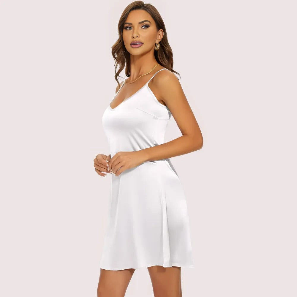 Women's Shiny white Designer Dress, Classic Shiny Evening Wear - Apparel - close-up detail view | Snazzyway