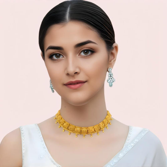 Women's Gold Designer Necklace, Stylish Gold Necklace Set - Apparel - front view | Snazzyway