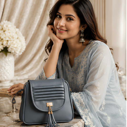 Women's Grey Designer Sling Bag, Exquisite Midnight Crossbody Purse - Uncategorized - front view | Snazzyway