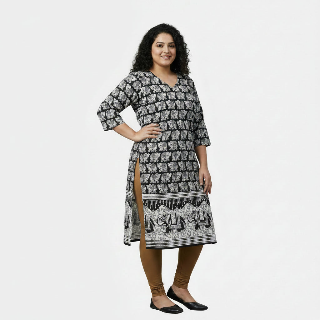 Plus Size - Black - Indian Ethnic Wear - front view | Villows DTrendz