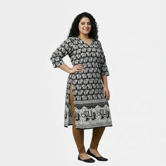 Plus Size - Black - Indian Ethnic Wear - front view | Villows DTrendz