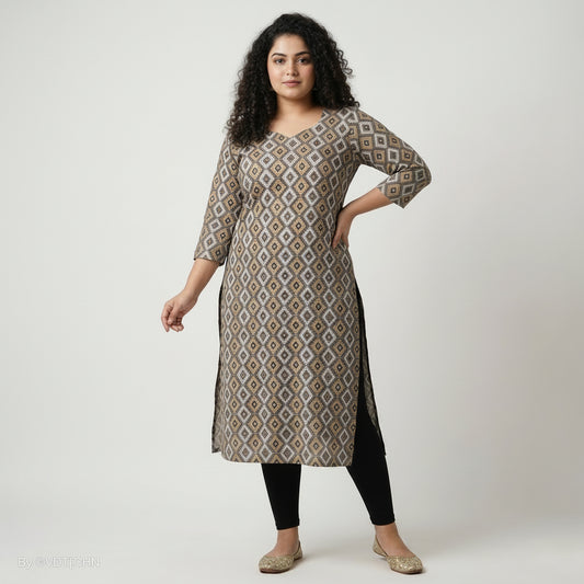 Plus Size - Beige - Indian Ethnic Wear - front view | Villows DTrendz