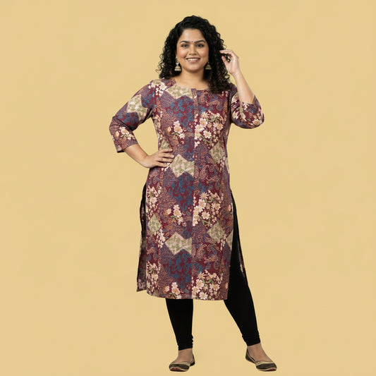 Plus Size - Maroon - Indian Ethnic Wear - front view | Villows DTrendz