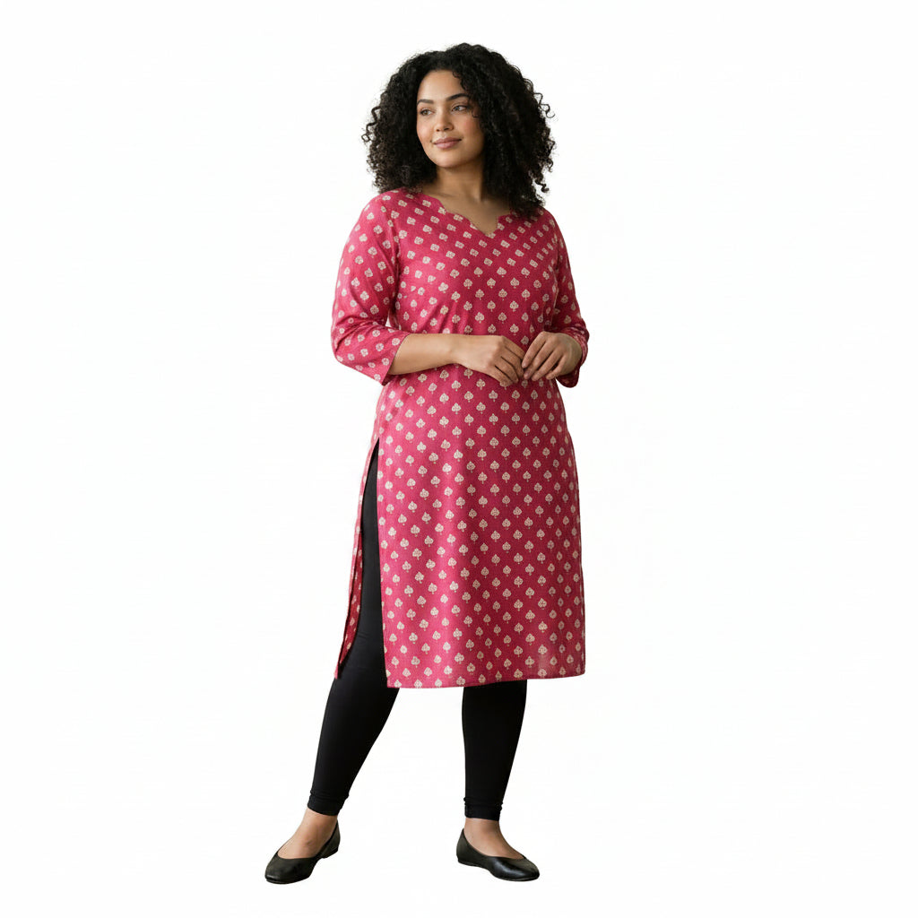 Plus Size - Coral - Indian Ethnic Wear - front view | Villows DTrendz