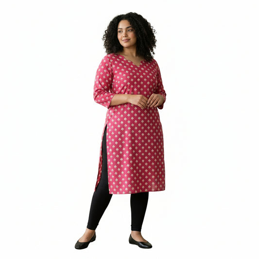 Plus Size - Coral - Indian Ethnic Wear - front view | Villows DTrendz