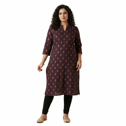 Plus Size - Burgundy - Indian Ethnic Wear - front view | Villows DTrendz