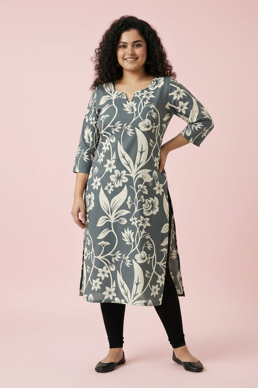 Plus Size - Grey - Indian Ethnic Wear - front view | Villows DTrendz