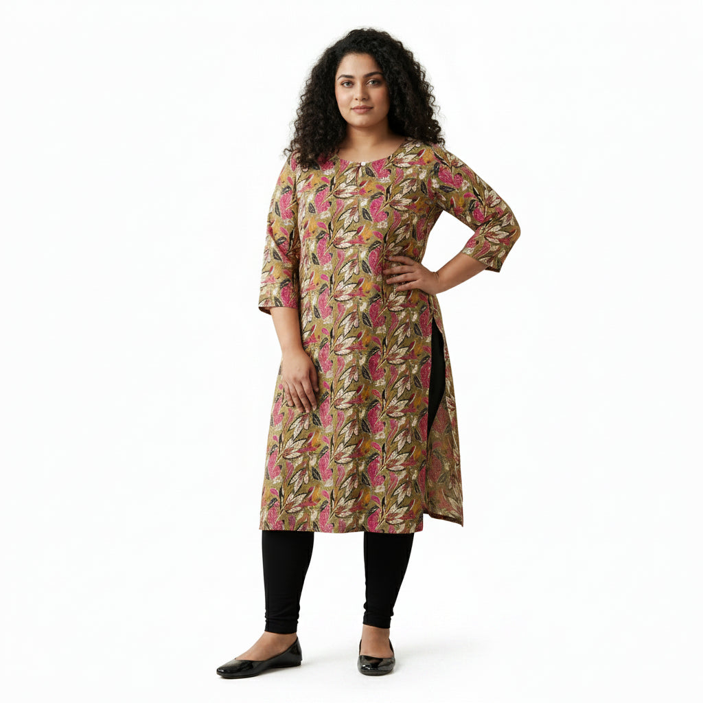 Plus Size - Olive Green - Indian Ethnic Wear - front view | Villows DTrendz
