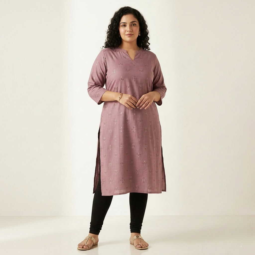 Plus Size - Onion Pink - Indian Ethnic Wear - front view | Villows DTrendz