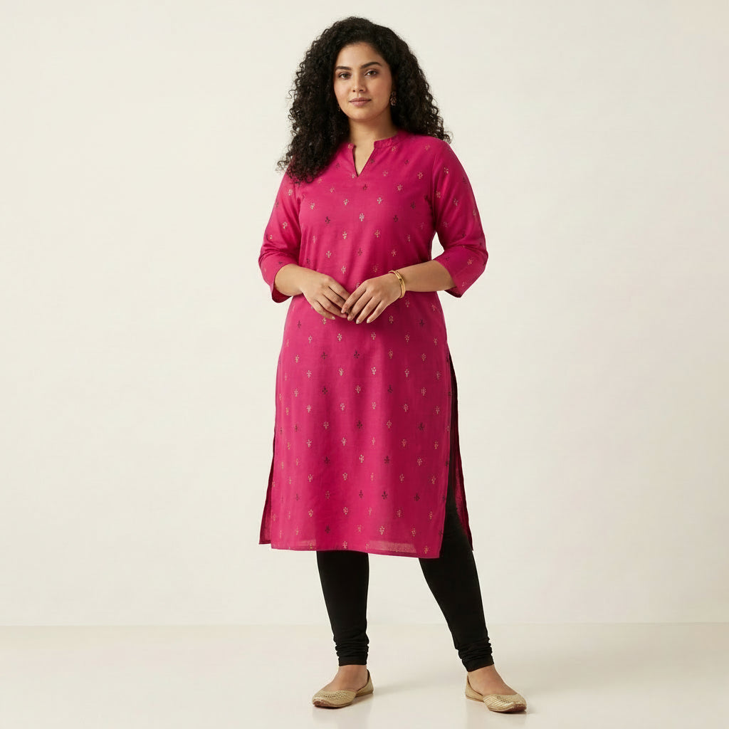 Plus Size - Rani Pink - Indian Ethnic Wear - front view | Villows DTrendz