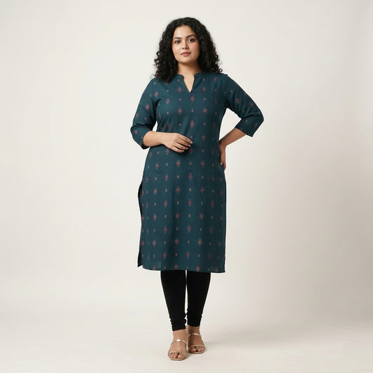 Plus Size - Peacock Blue - Indian Ethnic Wear - front view | Villows DTrendz