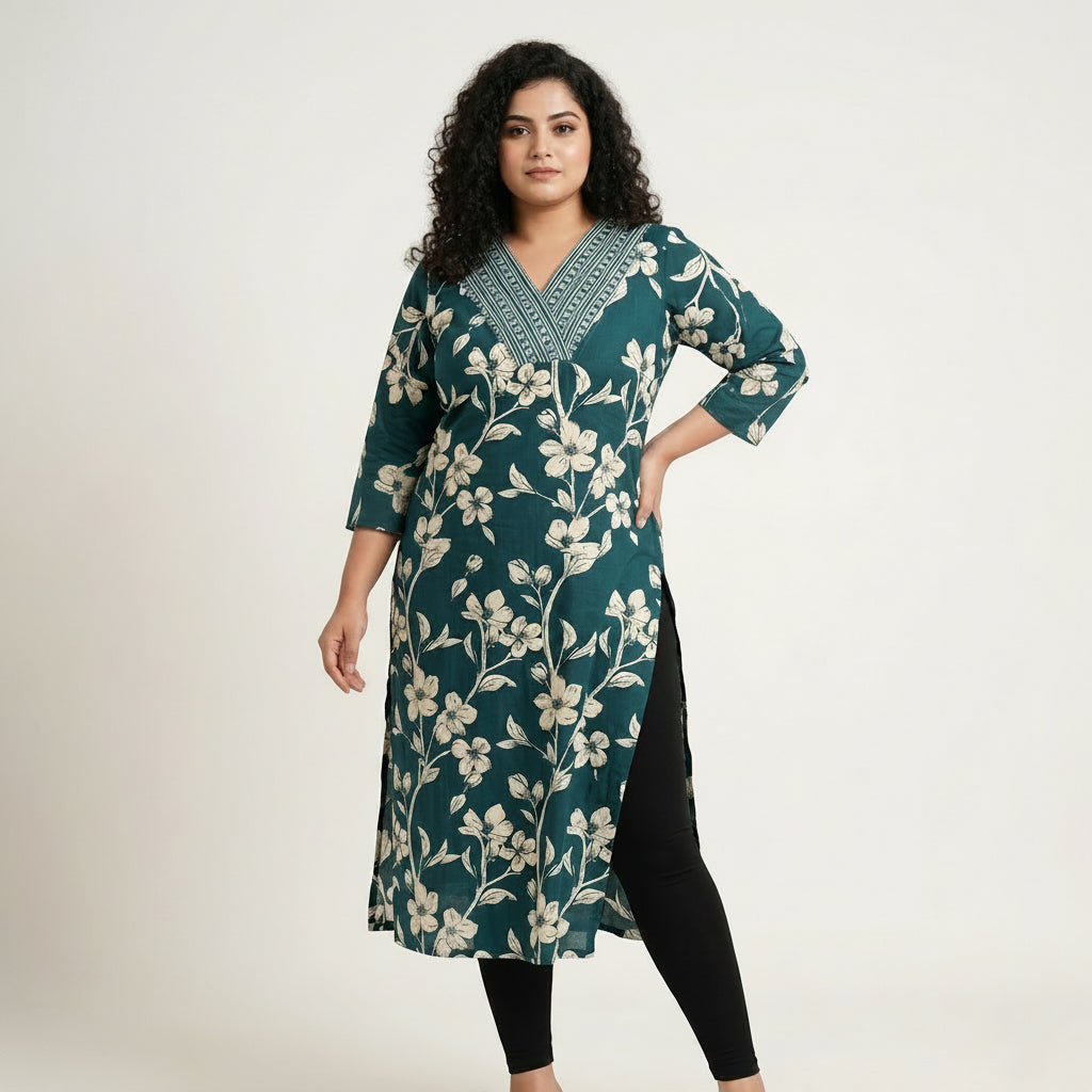 Plus Size - Turquoise - Indian Ethnic Wear - front view | Villows DTrendz