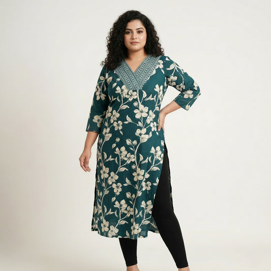 Plus Size - Turquoise - Indian Ethnic Wear - front view | Villows DTrendz