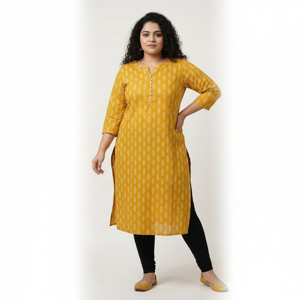Plus Size - Yellow - Indian Ethnic Wear - front view | Villows DTrendz