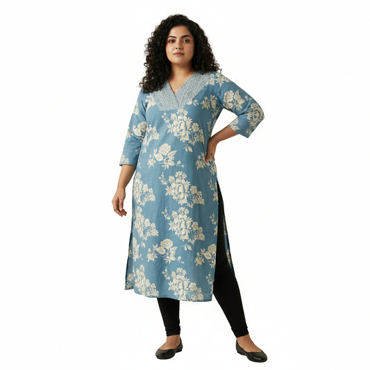 Plus Size - Blue - Indian Ethnic Wear - front view | Villows DTrendz
