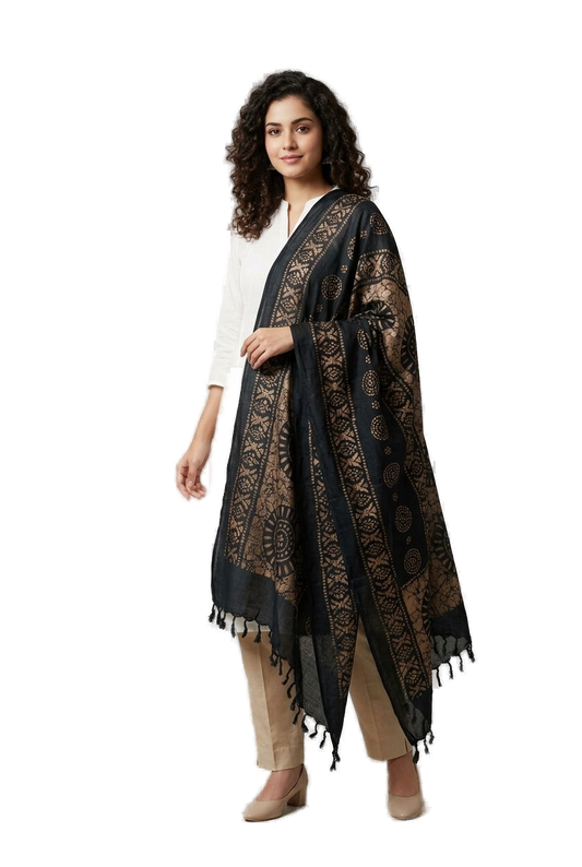 Premium Rayon Cotton Scarf - Black - Indian Ethnic Wear - front view | Villows DTrendz