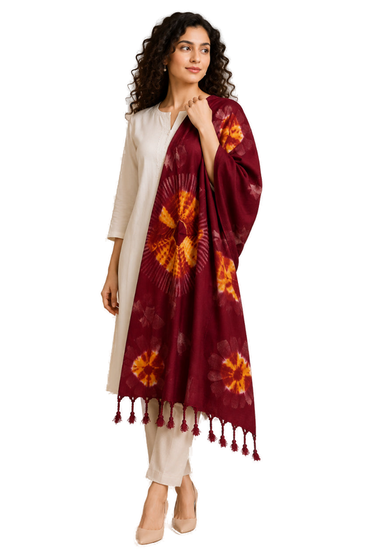 Premium Rayon Cotton Scarf - Maroon - Indian Ethnic Wear - front view | Villows DTrendz