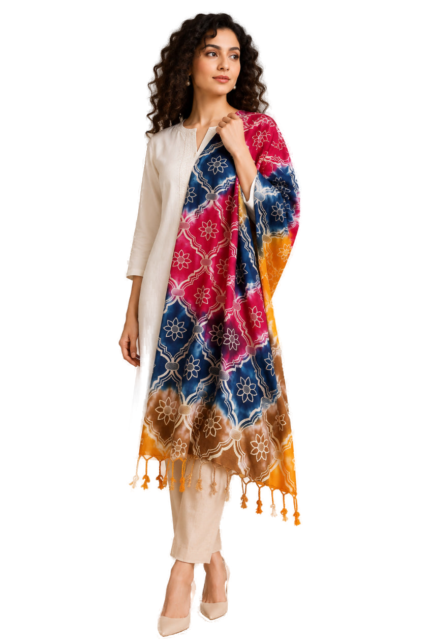 Premium Rayon Cotton Scarf - Multi Colour - Indian Ethnic Wear - front view | Villows DTrendz