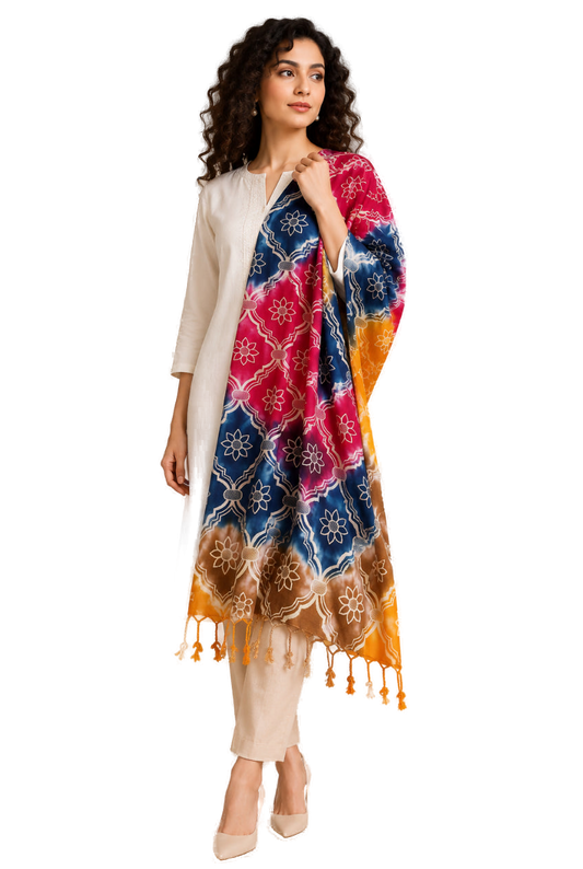 Premium Rayon Cotton Scarf - Multi Colour - Indian Ethnic Wear - front view | Villows DTrendz