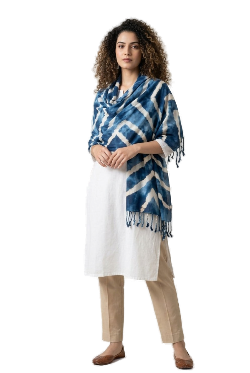 Premium Rayon Cotton Scarf - Navy Blue - Indian Ethnic Wear - front view | Villows DTrendz