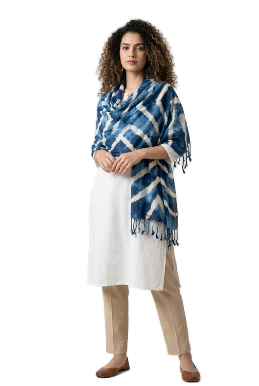 Premium Rayon Cotton Scarf - Navy Blue - Indian Ethnic Wear - front view | Villows DTrendz