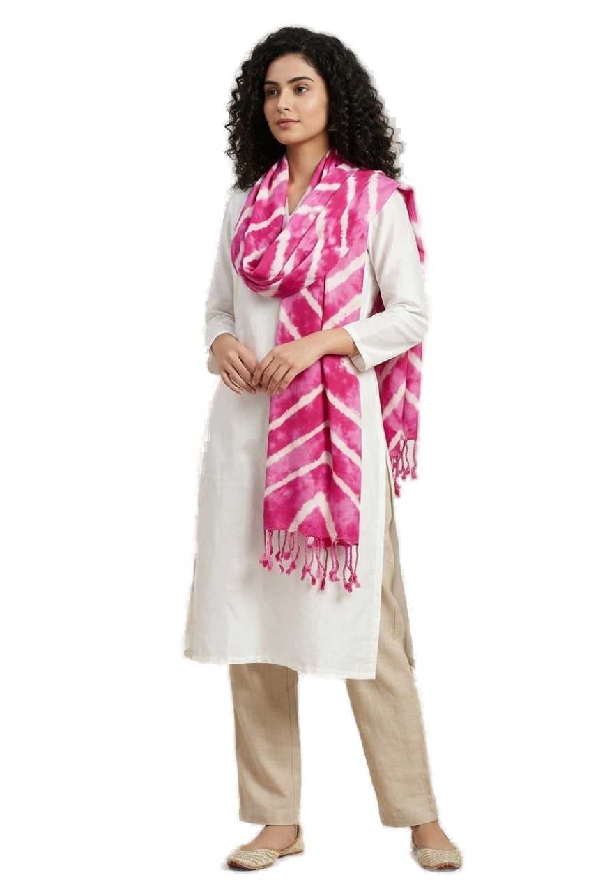 Premium Rayon Cotton Scarf - Rani Pink - Indian Ethnic Wear - front view | Villows DTrendz