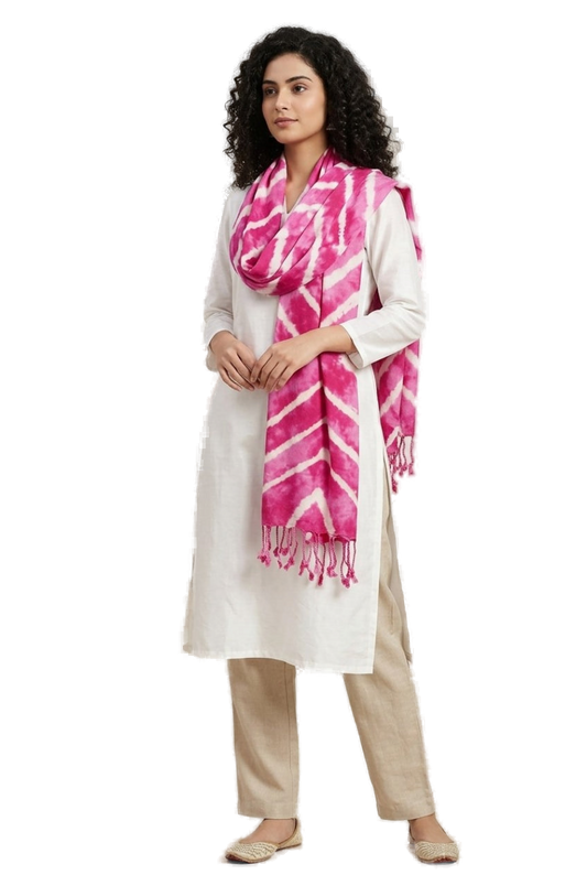 Premium Rayon Cotton Scarf - Rani Pink - Indian Ethnic Wear - front view | Villows DTrendz
