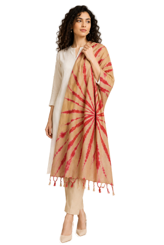 Premium Rayon Cotton Scarf - Red - Indian Ethnic Wear - front view | Villows DTrendz