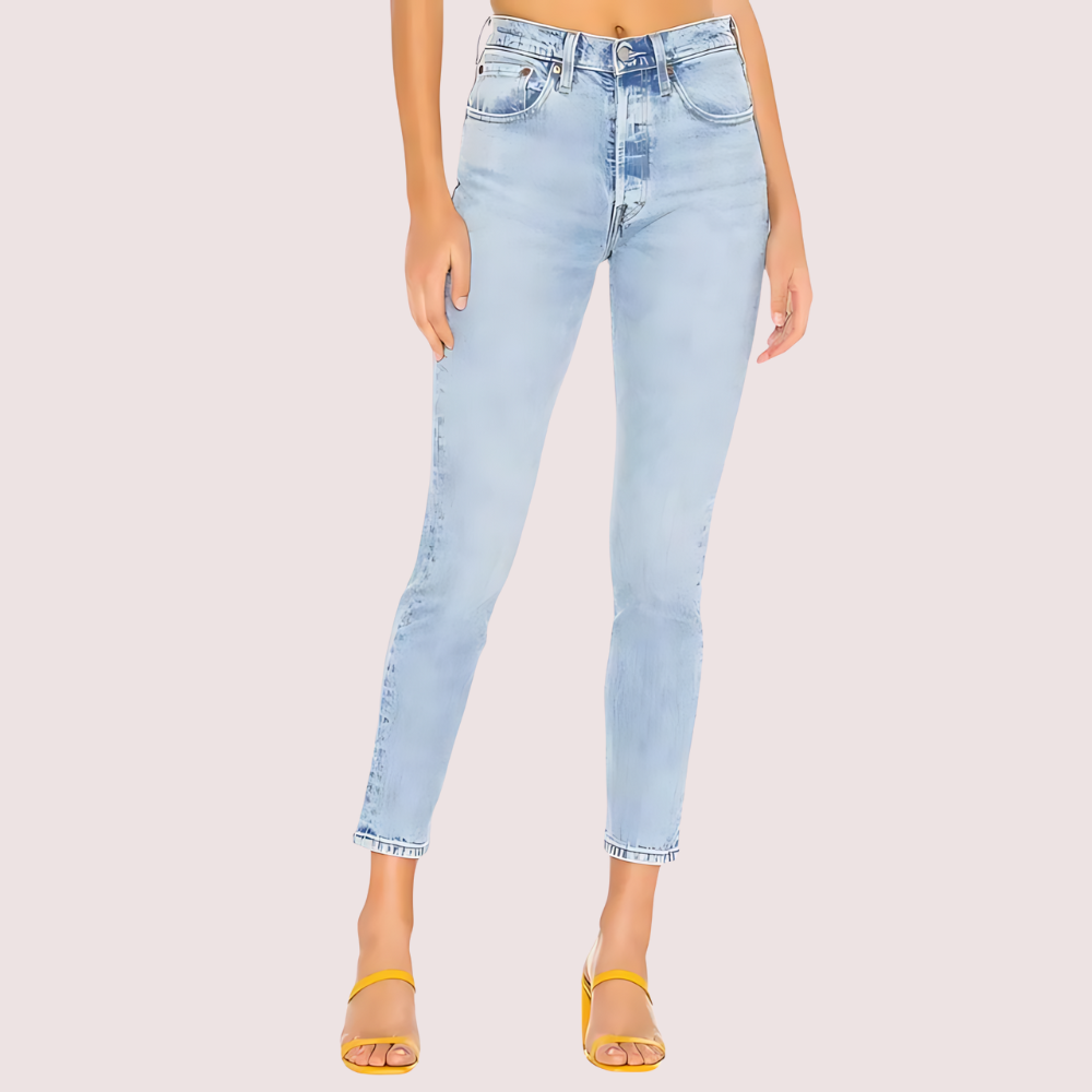 Women's Blue Designer Jeans, Classic Blue Denim Pants - Apparel - close-up detail view | Snazzyway