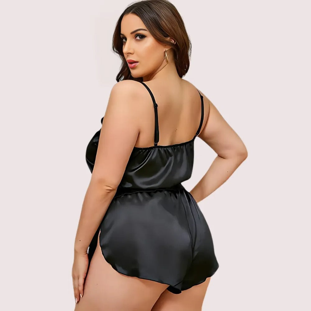 Women's Dark Black Designer Lounge Set, Timeless Dark Loungewear - Apparel - close-up detail view | Snazzyway