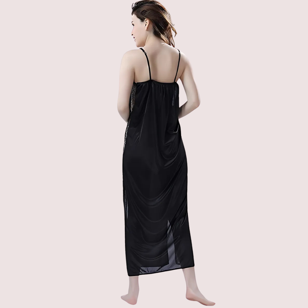 Women's Dark Black Lace Nightgown, Chic Dark Sleepwear - Apparel - styled full look | Snazzyway