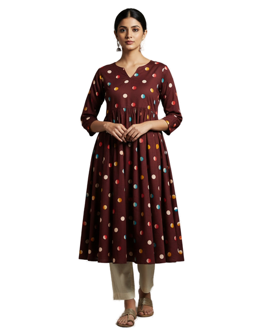Women’s Brown Premium Raw Silk Gown Elegant Long Flared Ethnic Dress - Western Wear - front view | Villows DTrendz