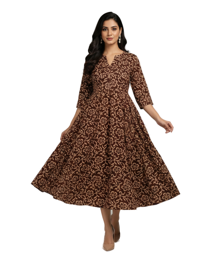 Women’s Maroon Premium Raw Silk Gown Elegant Long Flared Ethnic Dress - Western Wear - front view | Villows DTrendz