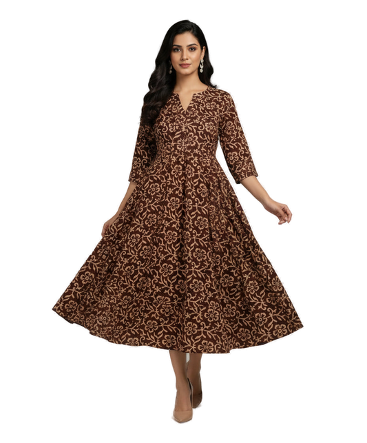 Women’s Maroon Premium Raw Silk Gown Elegant Long Flared Ethnic Dress - Western Wear - front view | Villows DTrendz