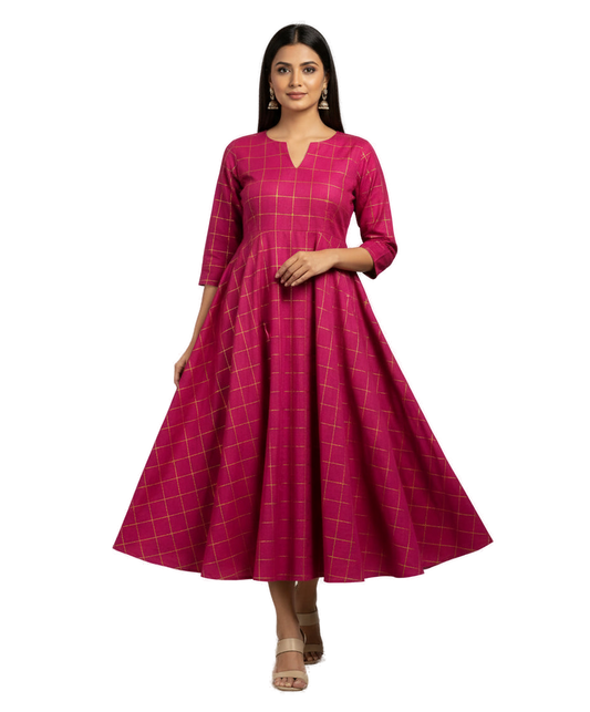 Women’s Pink Premium Raw Silk Gown Elegant Long Flared Ethnic Dress - Western Wear - front view | Villows DTrendz