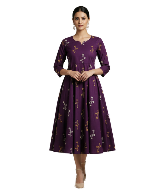 Women’s Purple Premium Raw Silk Gown Elegant Long Flared Ethnic Dress - Western Wear - front view | Villows DTrendz