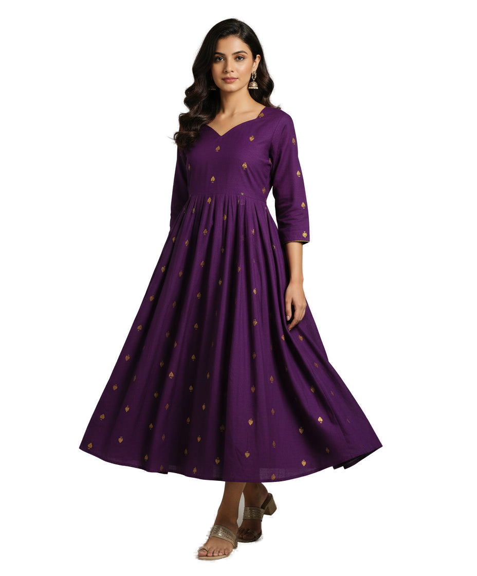 Women’s Violet Premium Raw Silk Gown Elegant Long Flared Ethnic Dress - Western Wear - front view | Villows DTrendz