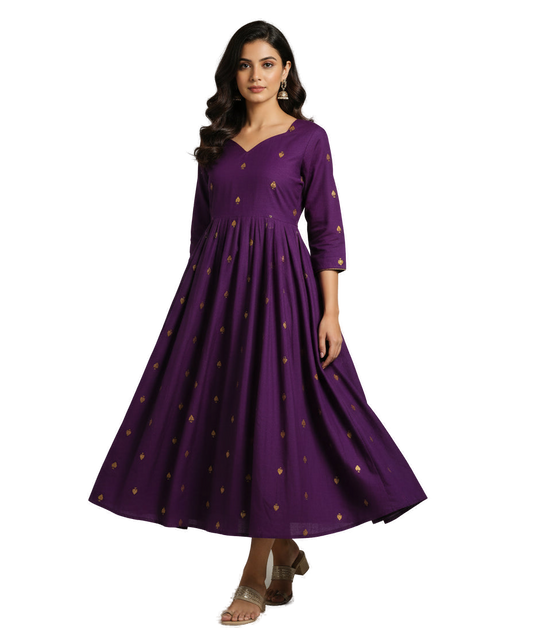 Women’s Violet Premium Raw Silk Gown Elegant Long Flared Ethnic Dress - Western Wear - front view | Villows DTrendz