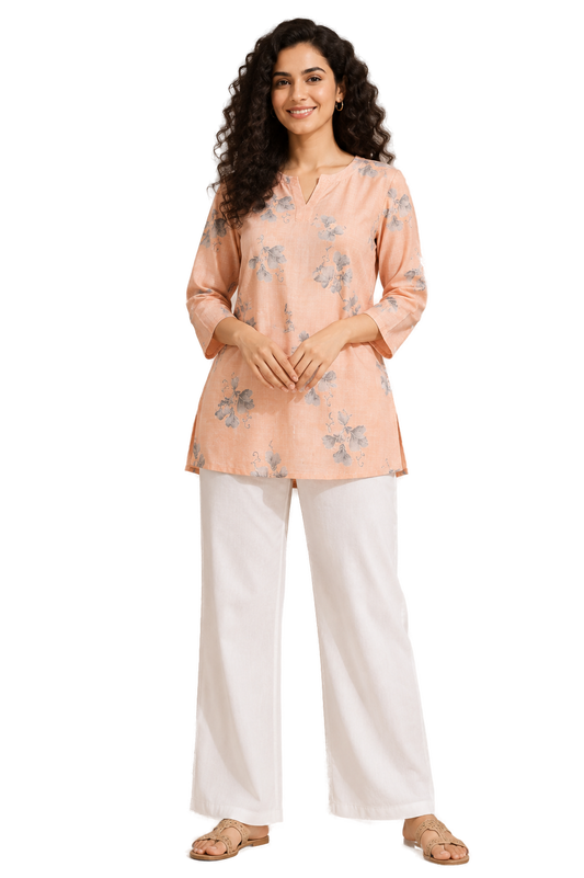 Women’s BABY PINK Rayon Short Kurti - Indian Ethnic Wear - front view | Villows DTrendz