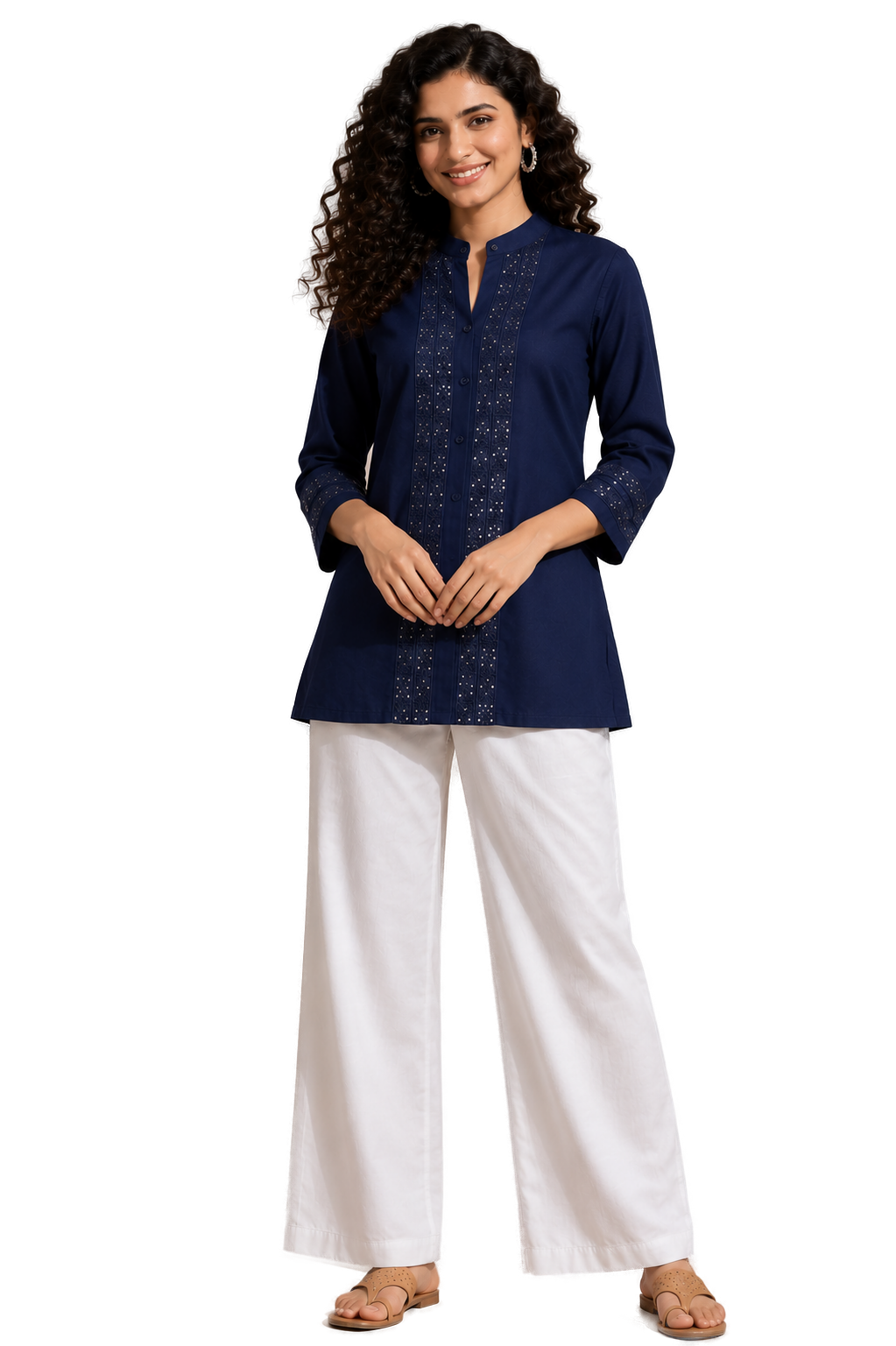 Women’s BLUE Rayon Short Kurti - Indian Ethnic Wear - front view | Villows DTrendz