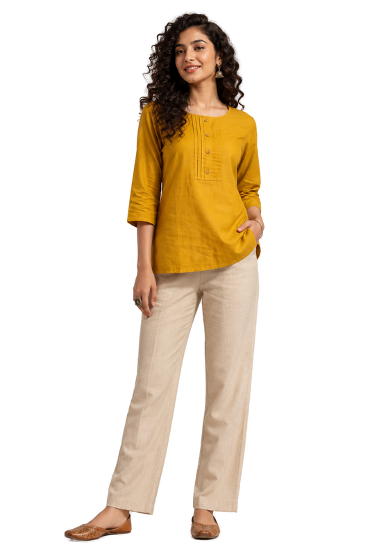 Women’s Mustard Yellow Rayon Short Kurti - Indian Ethnic Wear - front view | Villows DTrendz