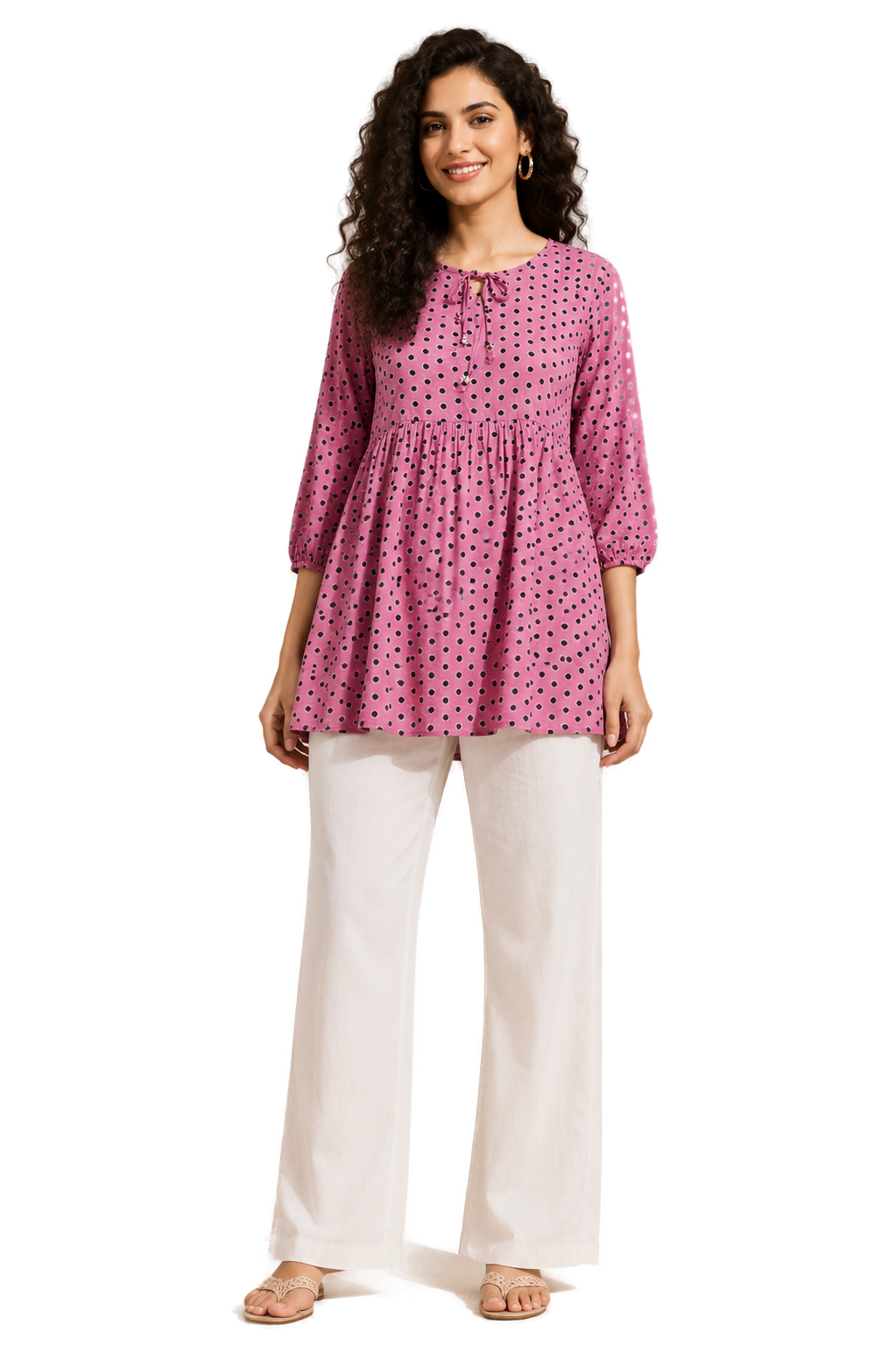 Women’s PINK Rayon Short Kurti - Indian Ethnic Wear - front view | Villows DTrendz