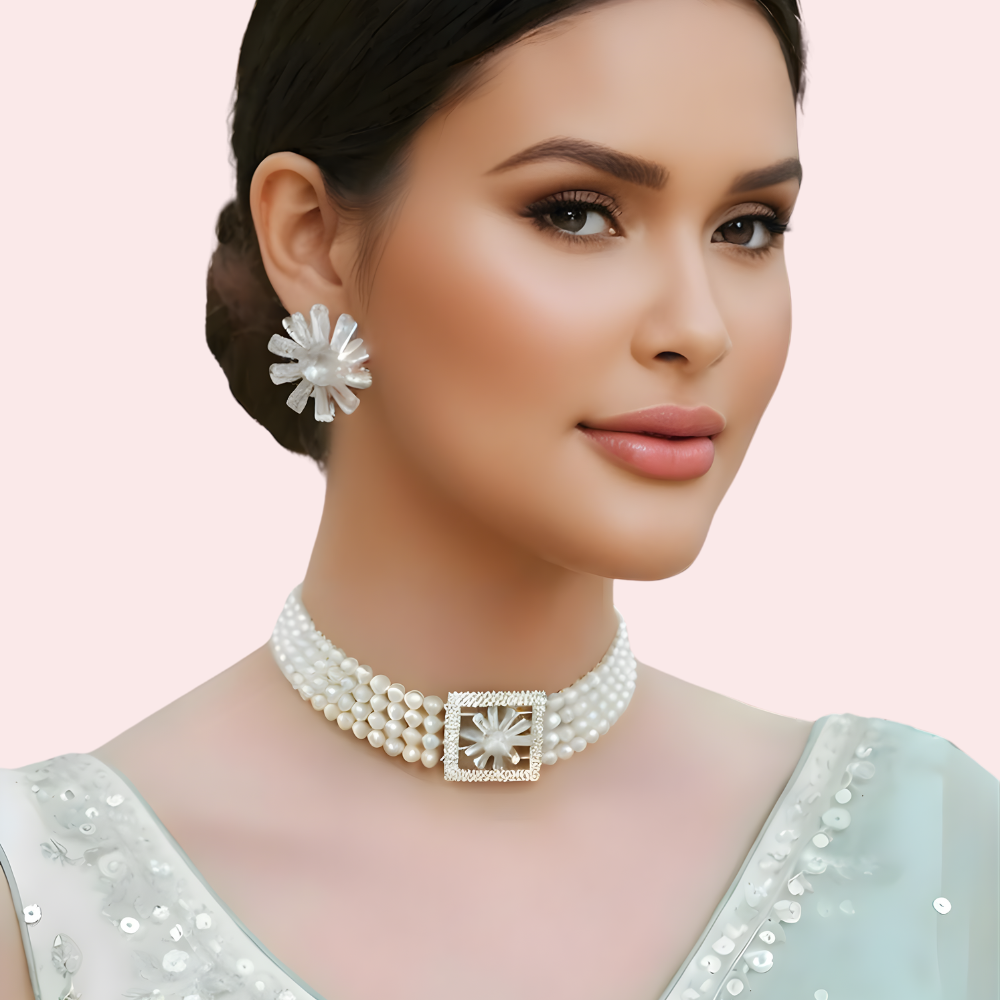 Women's Ivory Pearl Necklace, Stylish Ivory Necklace Set - Apparel - front view | Snazzyway
