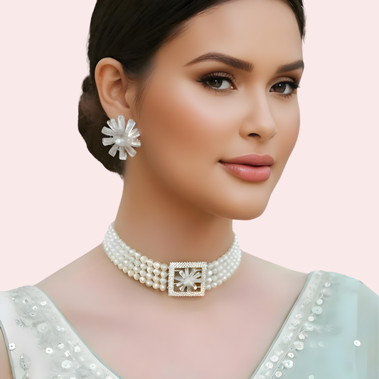 Women's Ivory Pearl Necklace, Stylish Ivory Necklace Set - Apparel - front view | Snazzyway