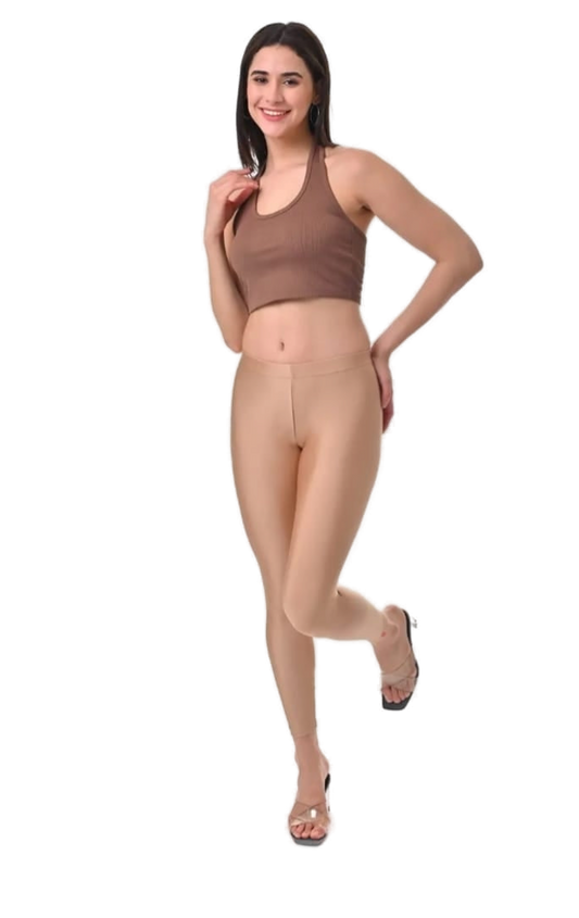 Women’s Copper Gold Shimmer Ankle-Fit Pants Stylish Stretch Glitter Trousers Versatile Bottom Wear for Tops, Kurtis & Tunics - Western Wear - front...
