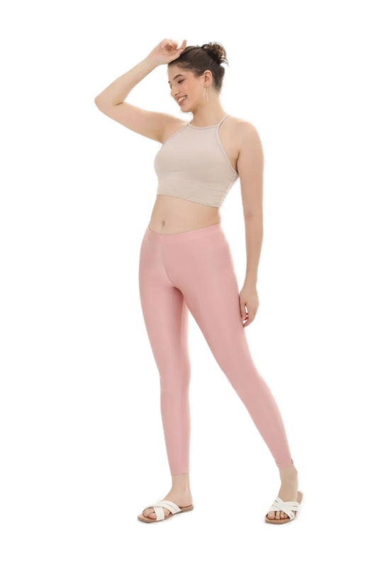 Women’s Rose Gold Shimmer Ankle-Fit Pants Stylish Stretch Glitter Trousers Versatile Bottom Wear for Tops, Kurtis & Tunics - Western Wear - front view...