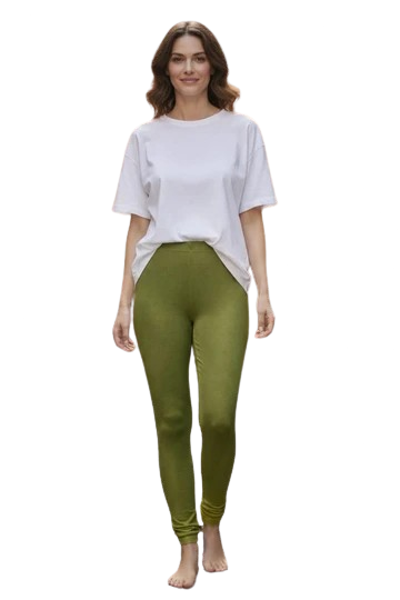 Women’s Olive Green Shimmer Ankle-Fit Pants Stylish Stretch Glitter Trousers Versatile Bottom Wear for Tops, Kurtis & Tunics - Western Wear - front...