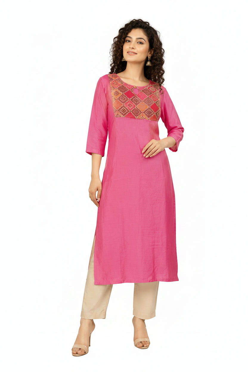 Women’s Pink Tissue Silk Kurti - Indian Ethnic Wear - front view | Villows DTrendz