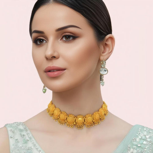 Women's Gold Floral Necklace, Refined Gold Necklace Set - Apparel - front view | Snazzyway